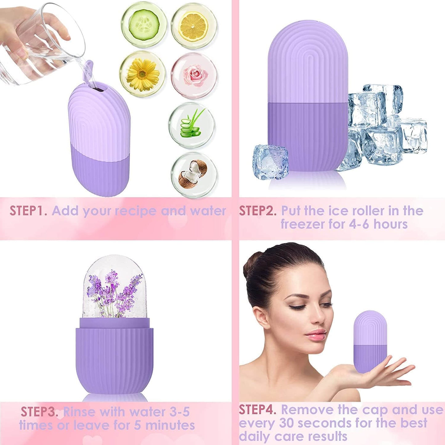 Silicone Ice Roller Facial Massage for Cryotherapy - Beauty Skin Care Massage for Collagen Regrowth & Skin Strengthening